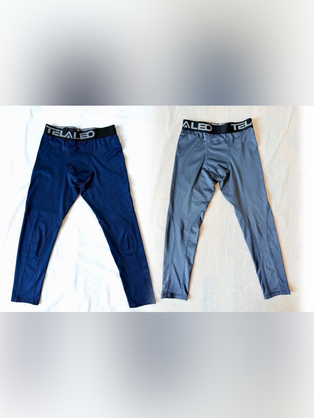 TELALEO Boys Youth Compression Pants base layer 2 pack Navy Blue and Gray size M